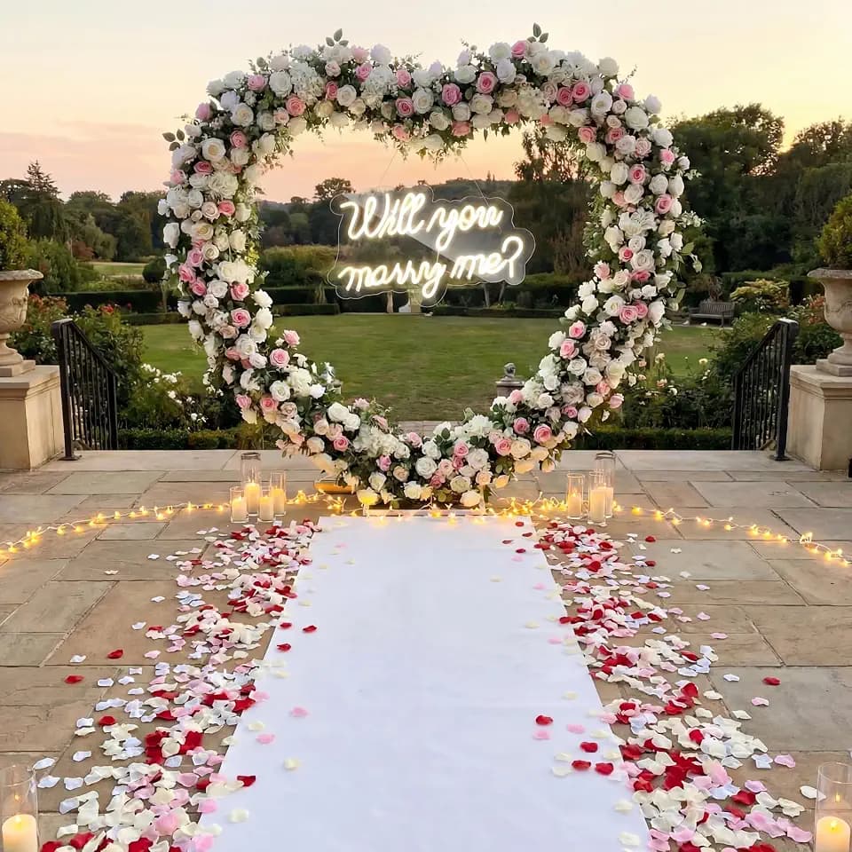 Breling Will You Marry Me Neon Light Sign, 6.6ft Big Metal Heart Arch Stand