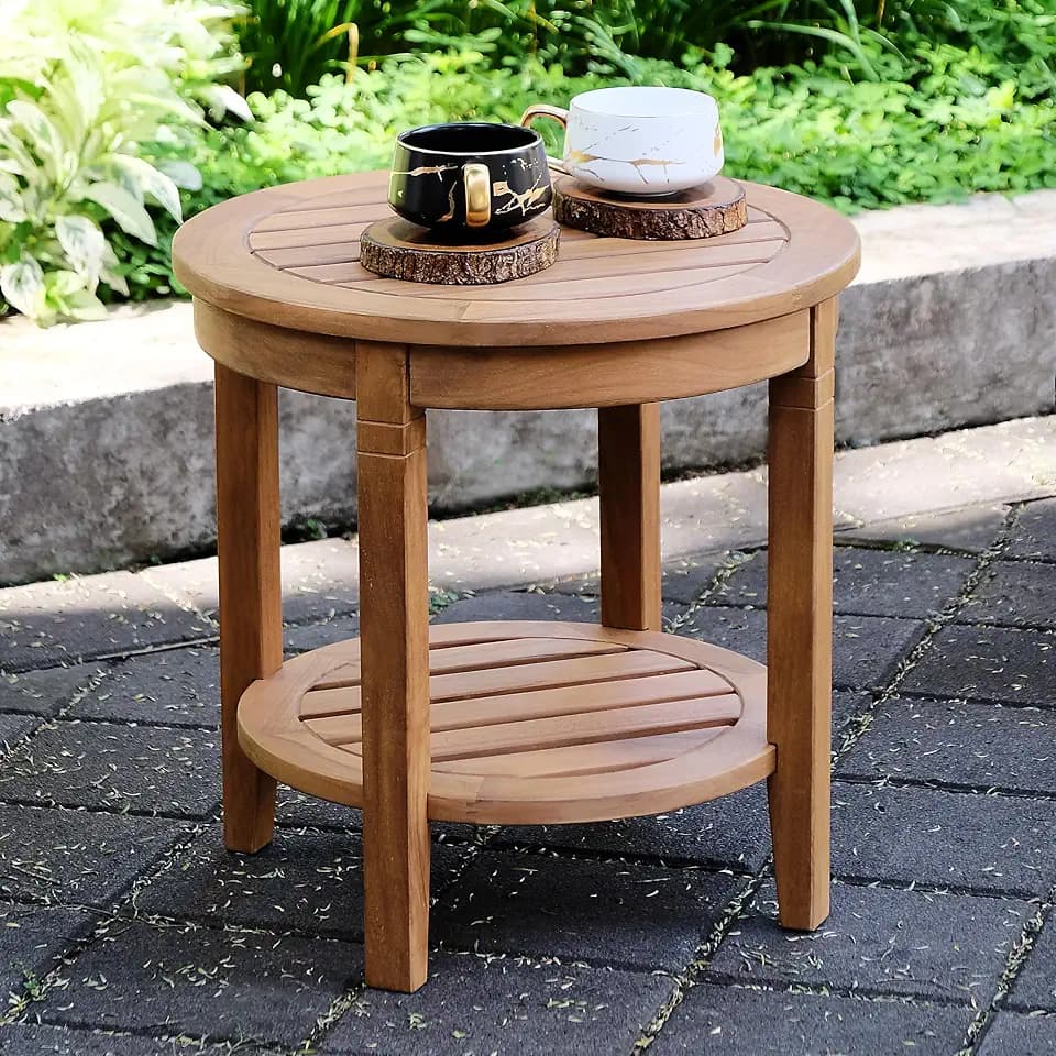 Cambridge Casual Arie Wood Patio Side Table, Plantation Teak, 18 Inch/Natural Teak