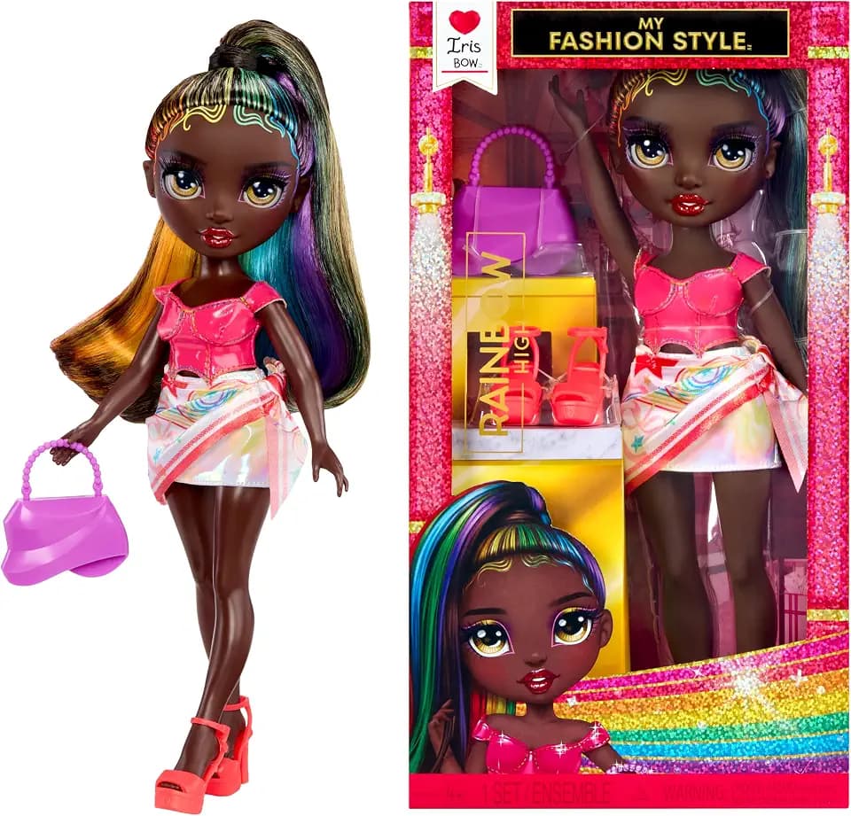 Rainbow High My Fashion Style Puppe - Iris - 28 cm große Modepuppe in Regenbogenfarben mit Outfit, Handtasche und Schuhen, zum Spielen, beweglich, Sammlerstück, für Kinder von 4 bis 12+ Jahren