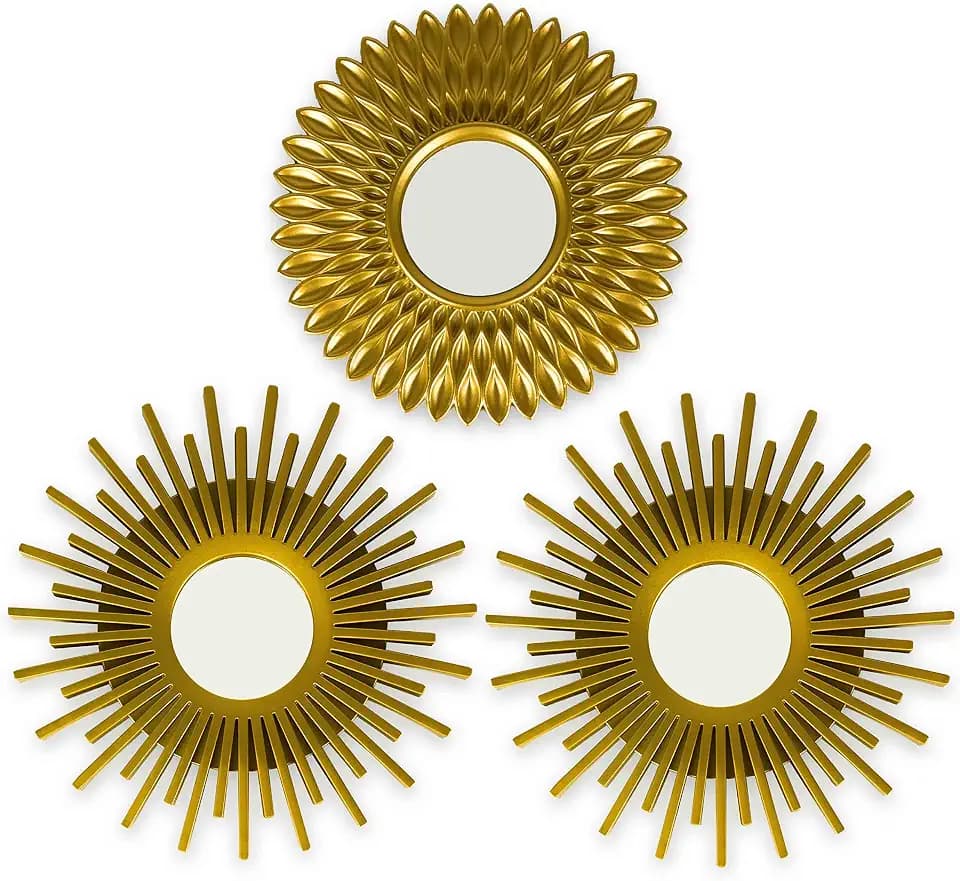 BONNYCO Gold Mirrors for Wall Pack of 3 Pieces Home & Bedroom Decorations