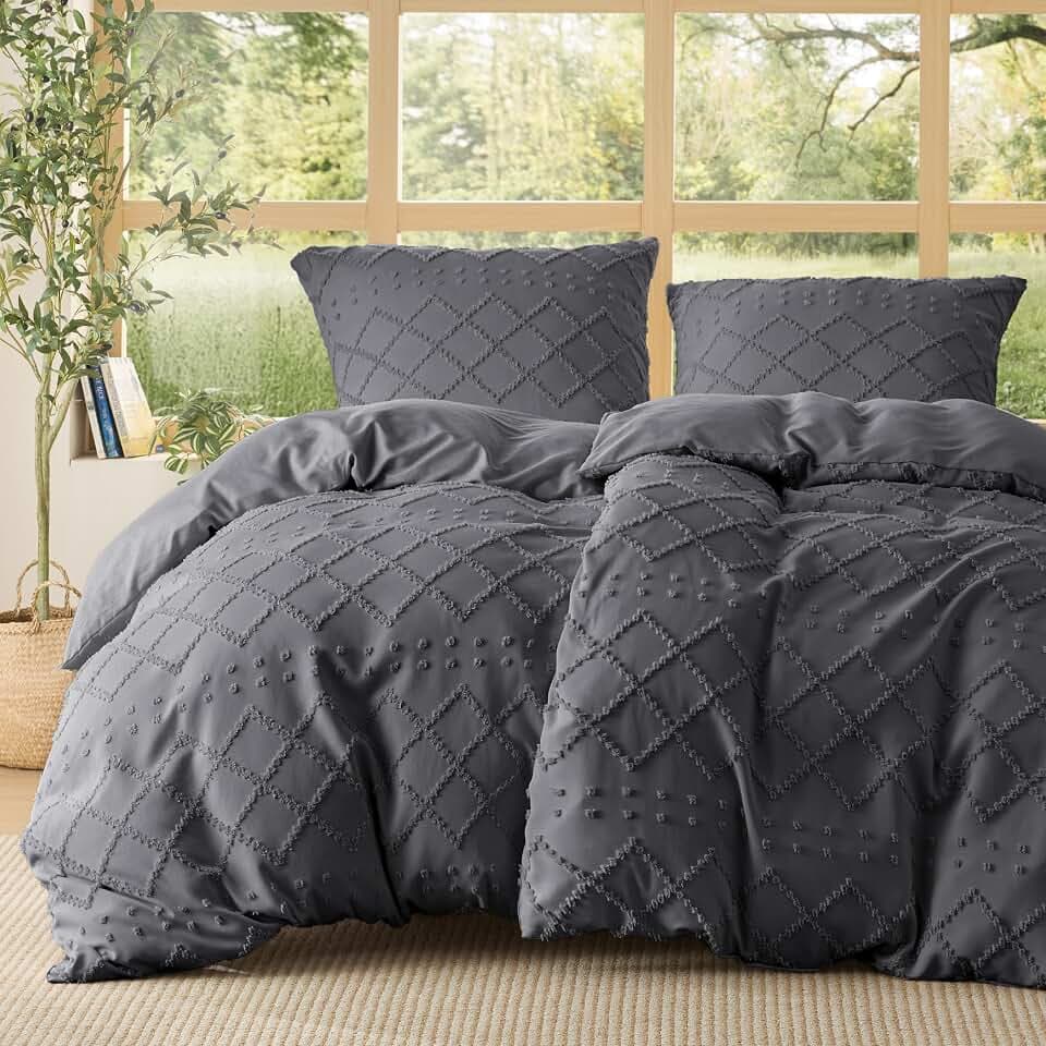 BEDSURE Anthrazit Boho Bettwäsche 4tlg - 135x200 cm