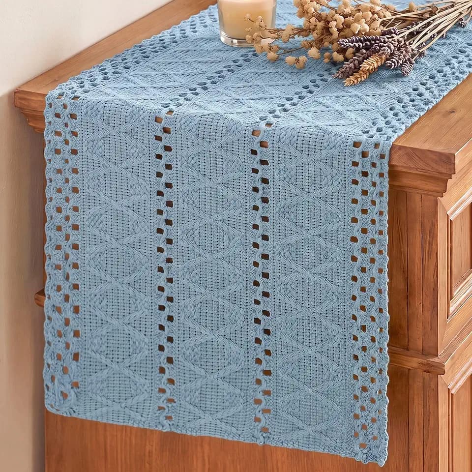 Artoid Mode Sky Blue Woven Farmhouse Hollow Table Runner 12x72 Inch