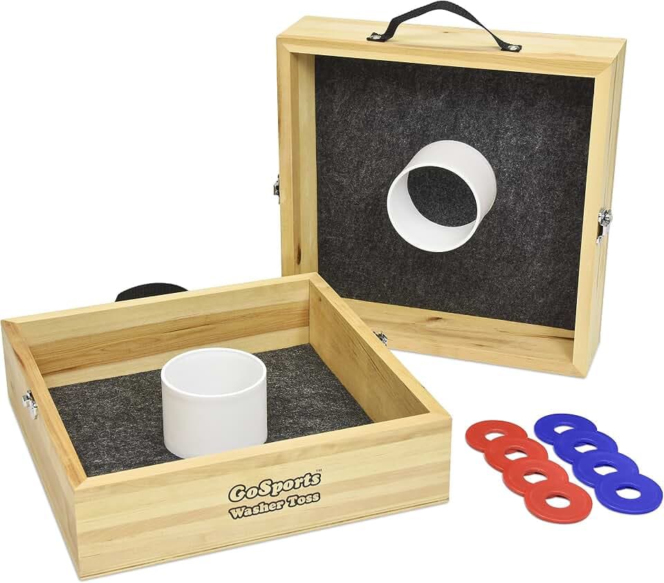 GoSports Premium Birch Wood Washer Toss Game - Portable Set Includes 2 Targets and 8 Washers - For Backyard and Outdoor Acitivies for Family and Adults