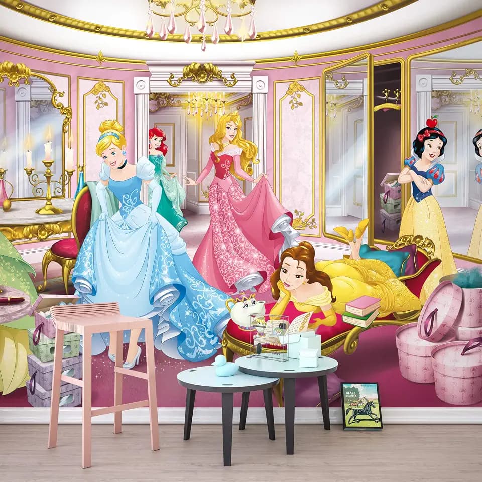 Komar Disney Fototapete | Disney Princess Mirror | Größe: 368 x 254 cm (Breite x Höhe) | Mädchen, Prinzessin, Kinderzimmer, Mädchenzimmer | 8-4108