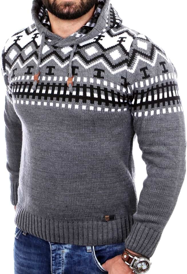 Reslad Norweger Pullover Herren Winterpullover Kapuzenpullover | Strickpullover für Männer RS-3013