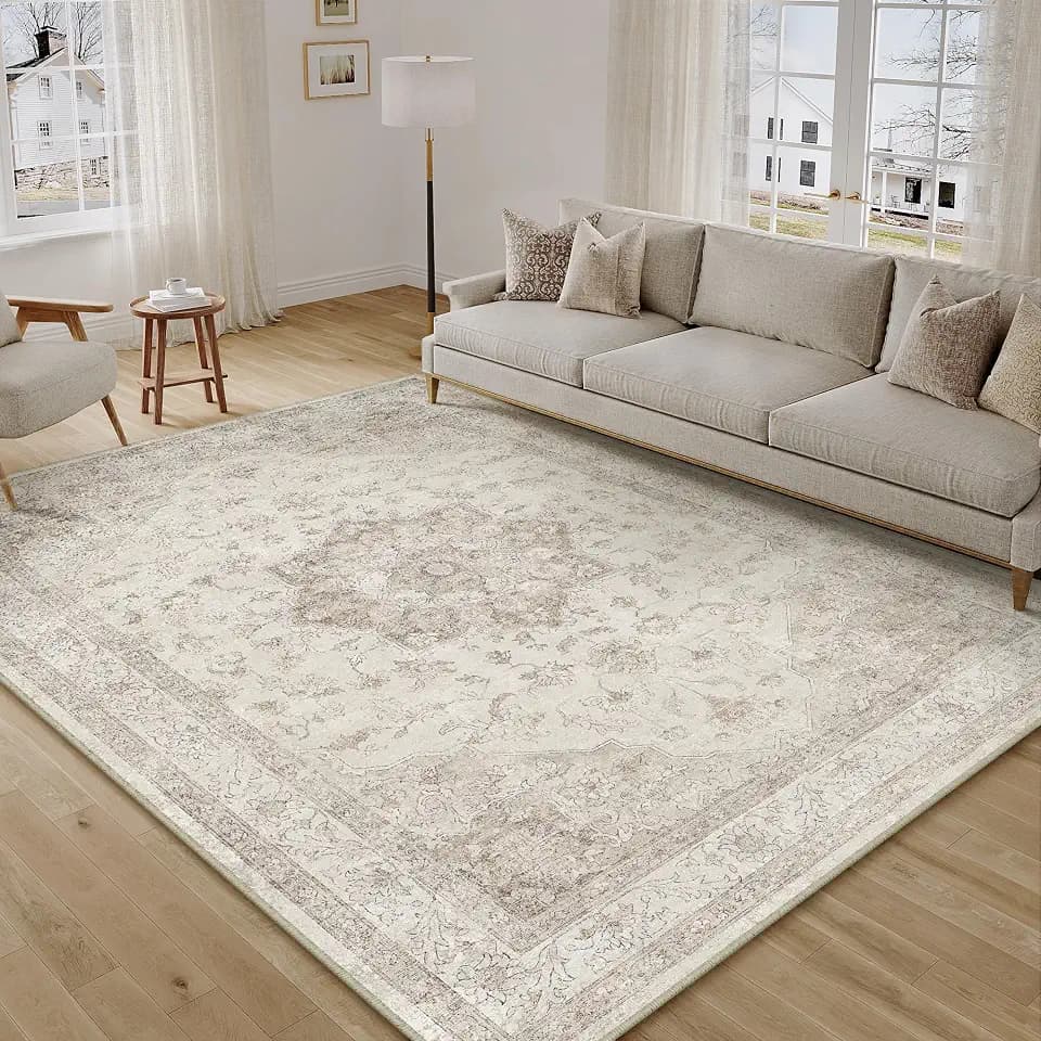 PureCozy Vintage Beige Teppich Wohnzimmer 160x230cm Waschbar