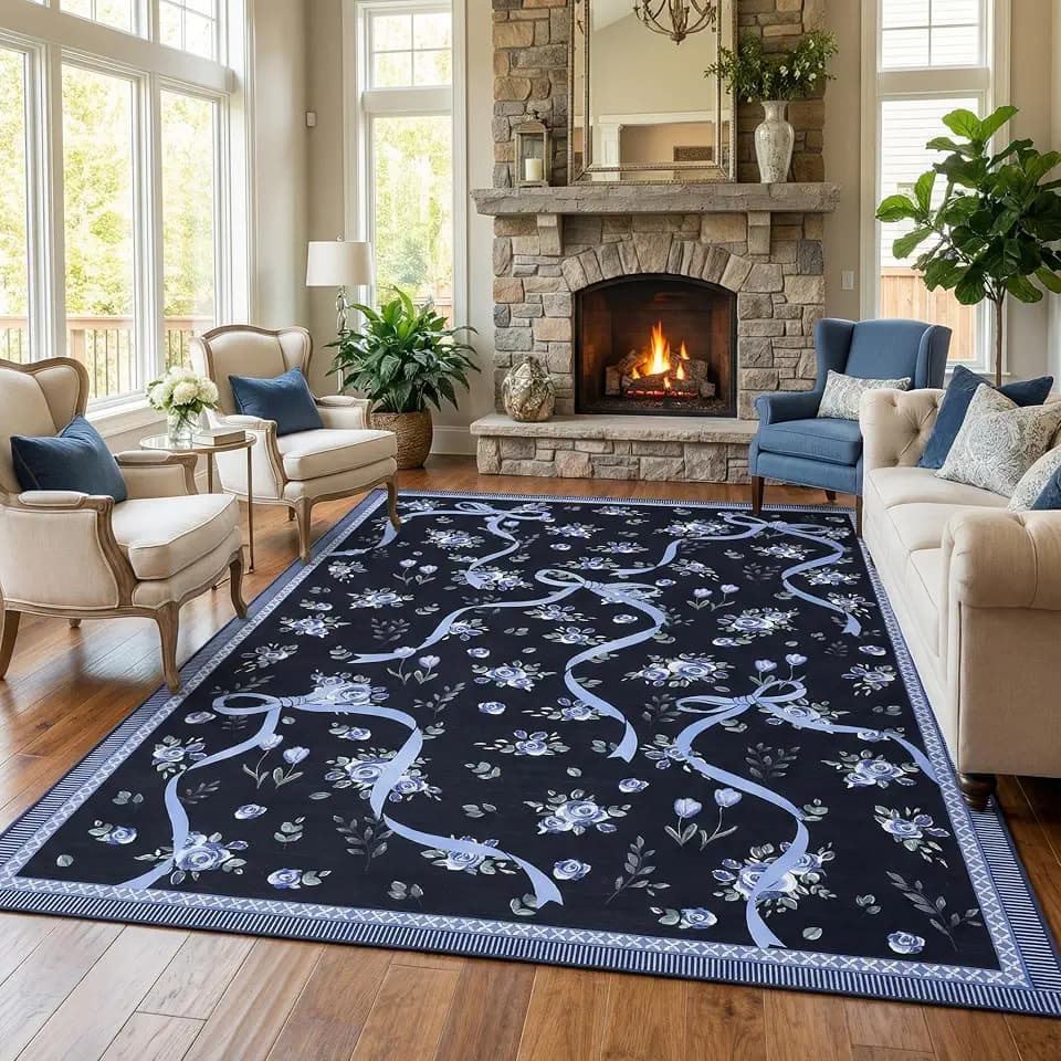 GarveeHome Floral Bow Rugs for Bedroom Girls, 8x10 Area Rug for Living Room