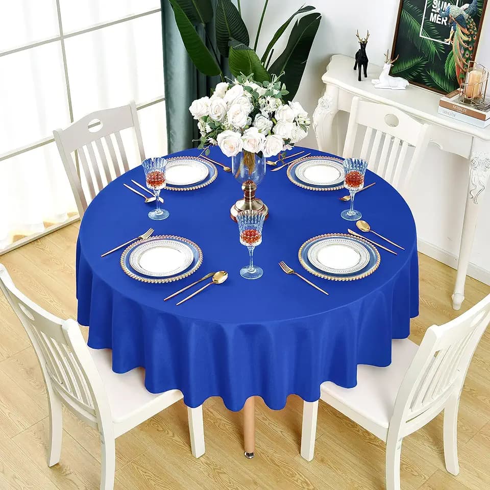 Royal Blue Round Tablecloth Waterproof Washable Table Cloth, 60 inch