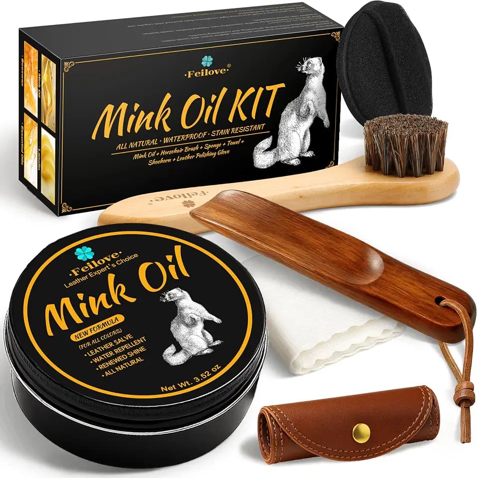 Feilove 4-in-1 Mink Oil Leather Conditioner and Cleaner 3.52 oz - Premium Waterproof Formula for Boots and Shoes