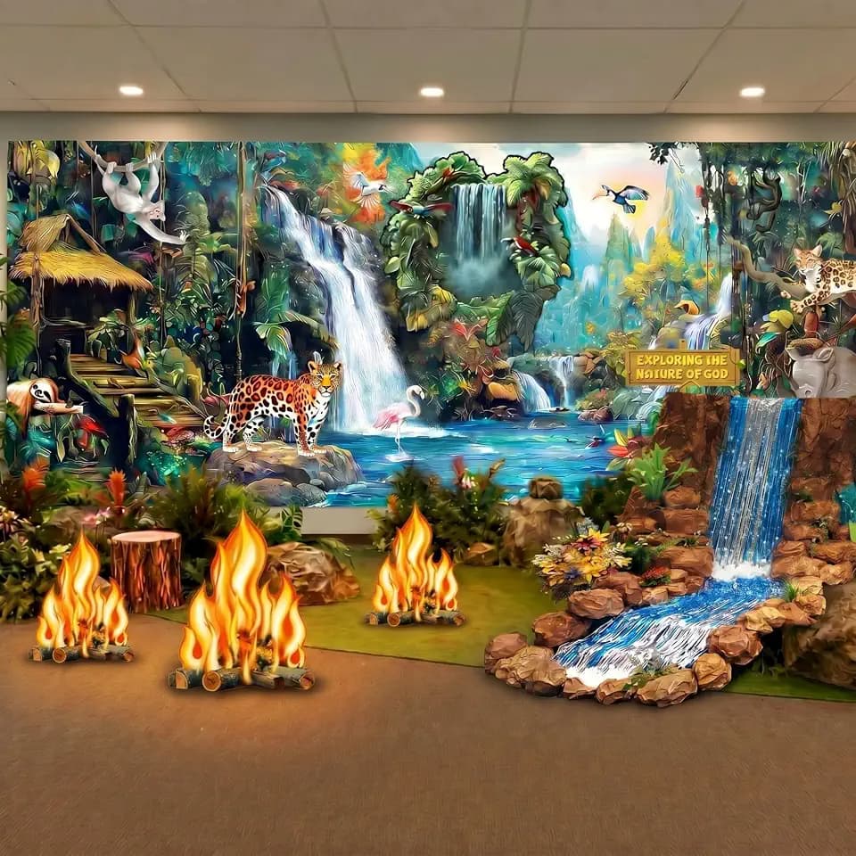 Frienda 18x6ft Rainforest Falls Backdrop VBS 2026 Waterfall,Rainforest