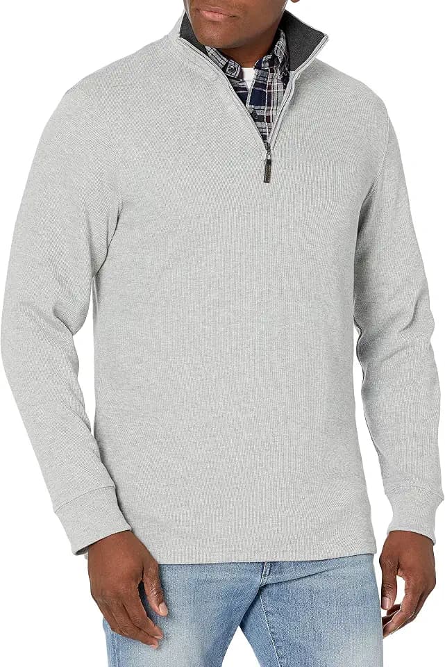 Amazon Essentials Herren Pullover mit Viertelreißverschluss aus französischem Rippstrick, Normale Passform