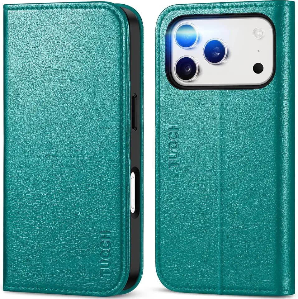 TUCCH Wallet Case with 3 Card Slots for iPhone 18 Pro/17 Pro (6.3"), Cyan
