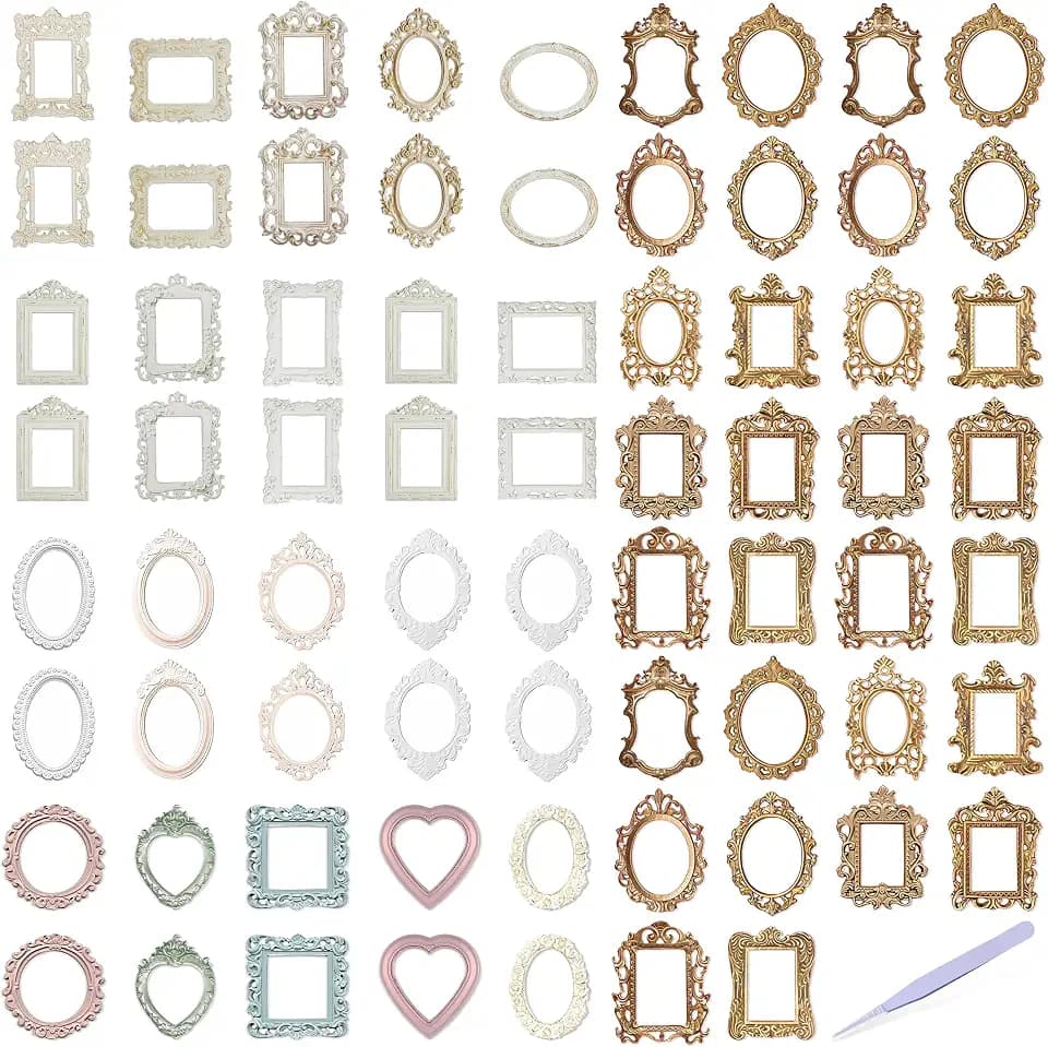 70 Stück Spitze Rahmen Scrapbook, Hohle Geprägt Foto Rahmen mit Pinzette, Mini Fotorahmen Scrapbooking Hohle Rahmen Scrapbook Papier Vintage Scrapbook Zubehör für DIY Scrapbooking