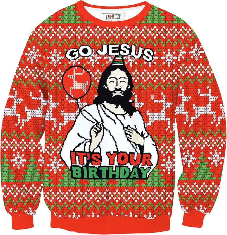 Arvilhill Men's Ugly Christmas Funny Sweatshirt Loose Fit Adult Xmas 3D Print Sweater for Holiday (S-3XL)