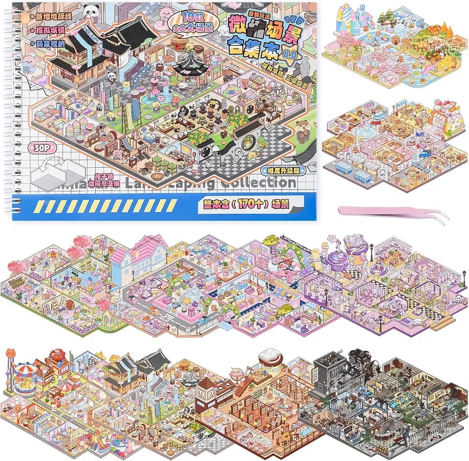 10PCS Big Size Stickers Scene Books DIY 3D House Scenes Sticker Book