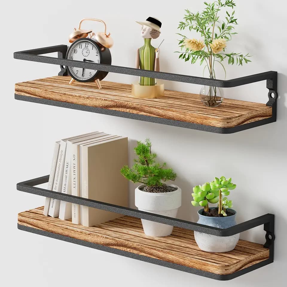 Wandregal Holz und Metall, Regale Wand 2er Set 42cm, Schweberegale