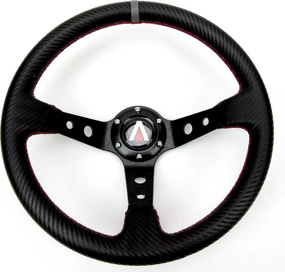 Tanaka 350mm Deep Dish 6 Bolt PU Carbon Fiber Steering Wheel (Universal)