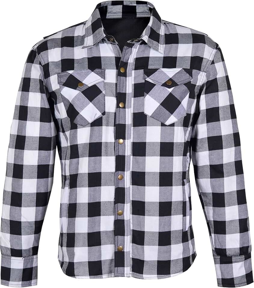 Men’s Motorcycle Flannel Shirt–Long Sleeve-Abrasion Resistant Protective Biker Gear-Breathable Riding Jacket