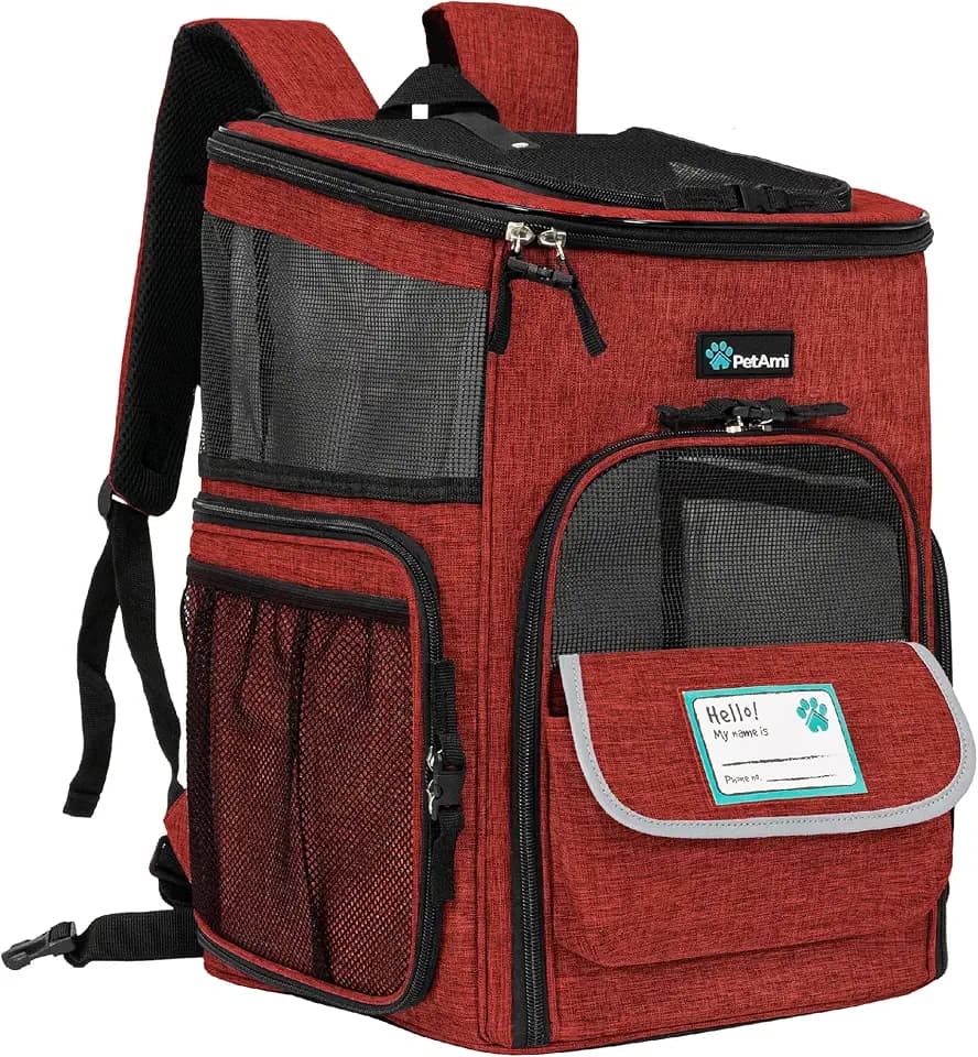 PetAmi Dog Backpack Carrier, Airline Approved 4-Way Entry Cat Bag, Red