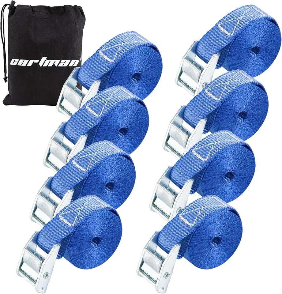 Cartman 1" x 12 ft Lashing Straps, 8 Pack, 600 lb Break Strength, Blue