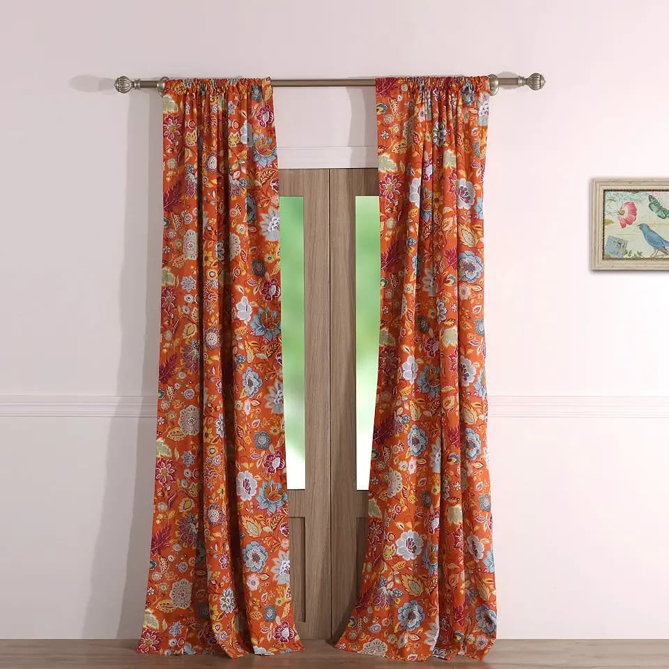 Greenland Home Astoria Halbtransparente Vorhangbahnen, 2er Set, Gefüttert, mit Raffhaltern, 63L x 42B (x2), Spice