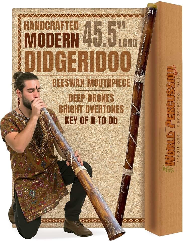 World Percussion USA Modern Didgeridoo Instrument – Hand-fired with Beeswax Mouthpiece, Durable and Lightweight, Ideal for Beginners – Key of D