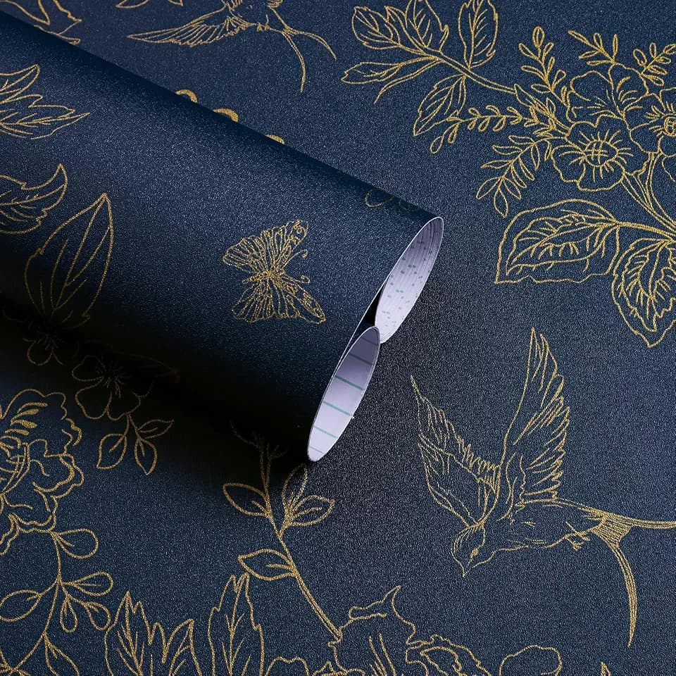 Froluya Dark Blue Peel and Stick Wallpaper Vintage Floral 17.7in×118.1in