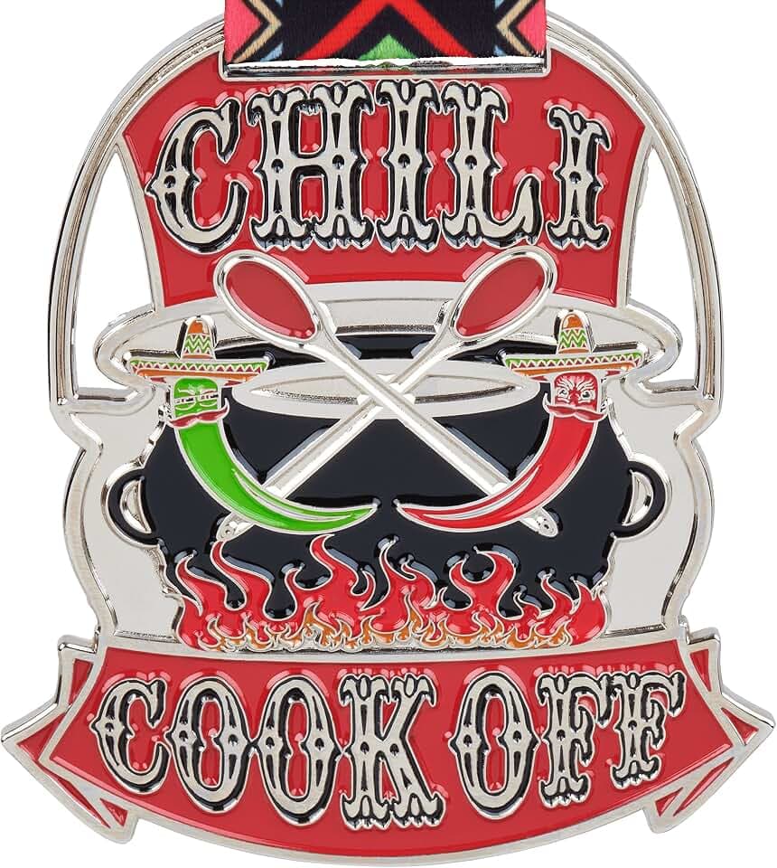 Prestige Palace Awards Chili Cook Off Premium Trophy Medals for Award Ceremony, Available 1st Place Gold, 2nd Place Silver, 3rd Place Bronze Positions - Sold Separately (Silver)