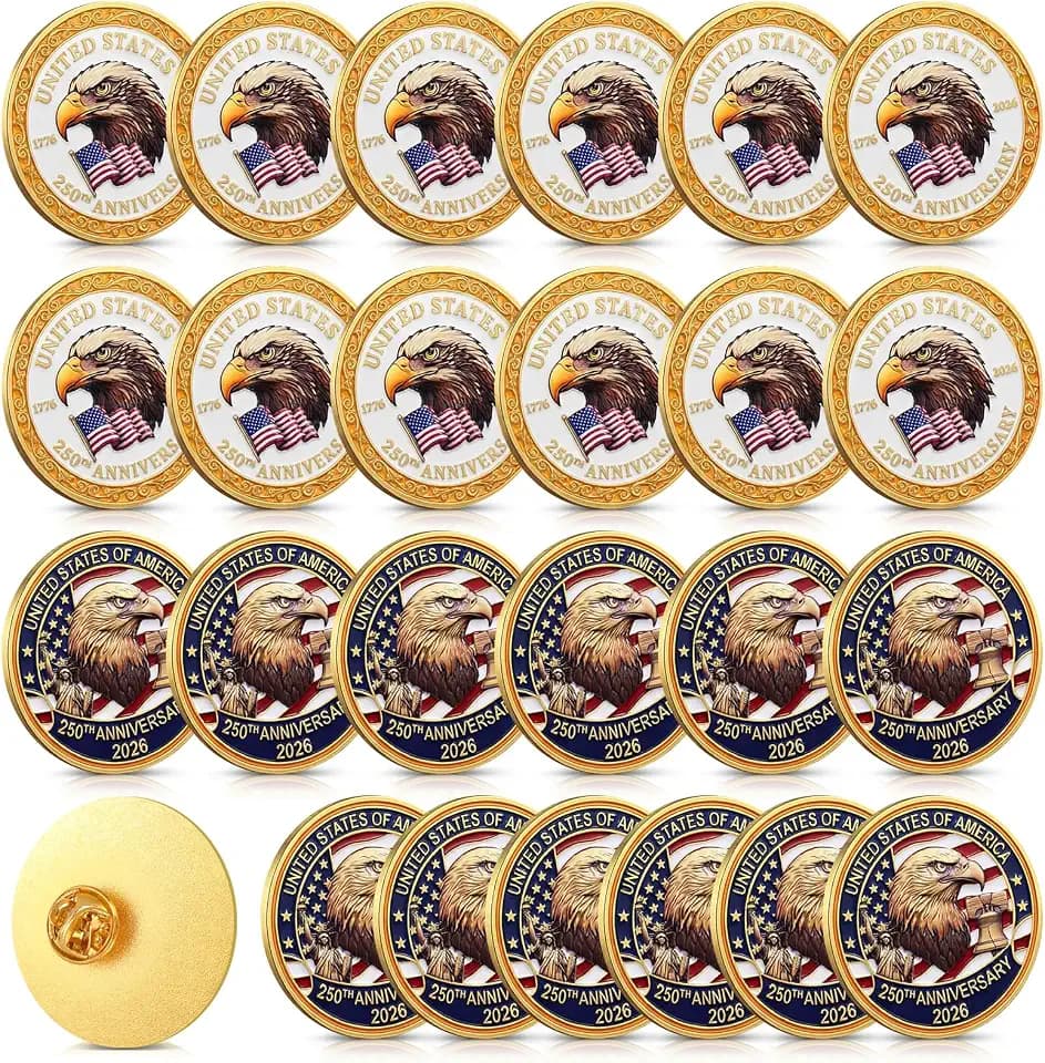 Riceshoot 24 Pcs 250th Anniversary Lapel Pins Bulk Gold Plated Commemorative Enamel Pins Patriotic Eagle Flag Badges 250 Years of Freedom Merchandise for Patriot's Independence Day Celebrations Gift