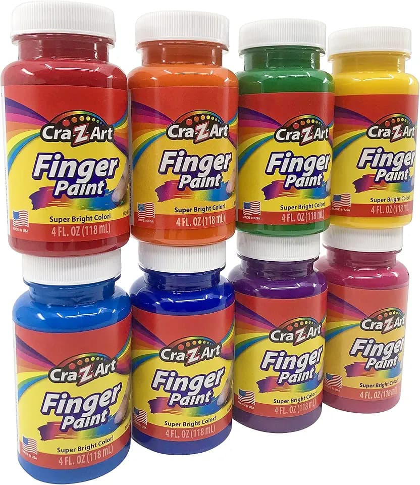 Cra-Z-Art Washable Kids Finger Paint Bulk Pack 8ct, Assorted Colors 4oz each bottle