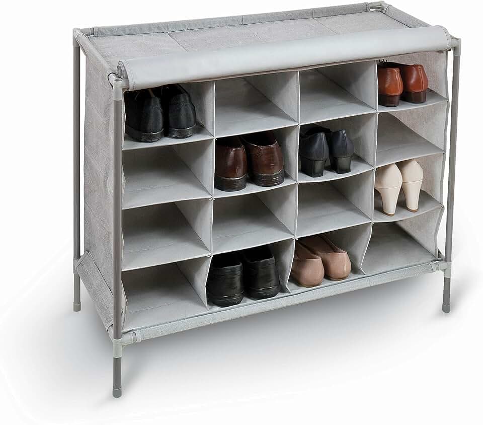 Domopak Living 8001410073822 Schuhschrank den 16 Fächer, Kunststoff/Stahl/Polypropylen, grau, 35 x 81 x 66 cm
