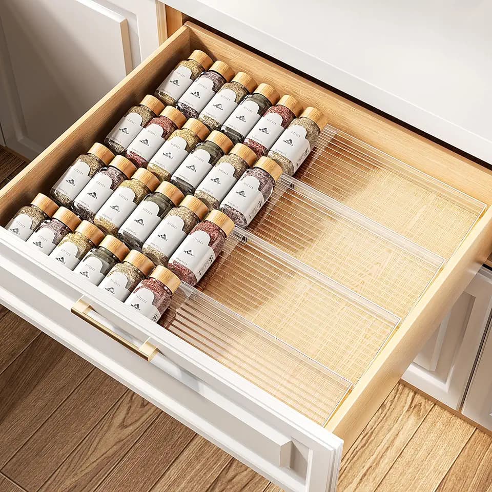 MUDEELA Clear Spice Drawer Organizer, 4 Tier- 2 Set (8 Packs)