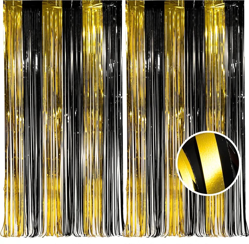 BRAVESHINE Black and Gold Streamers Party Decorations Fringe Backdrop 2 Set