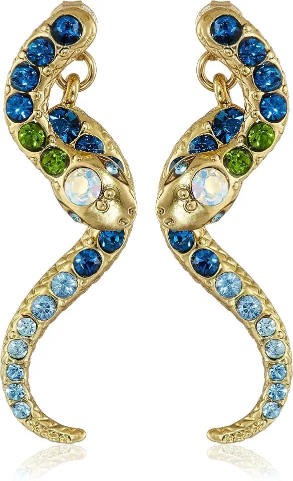 Betsey Johnson Pave Crystal Snake Front & Back Linear Earrings