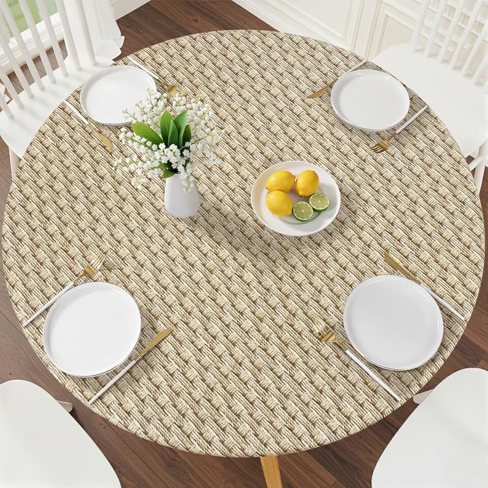 Smiry Round Table Cloth, Waterproof Fitted Table Cover for 42"-50" Tables