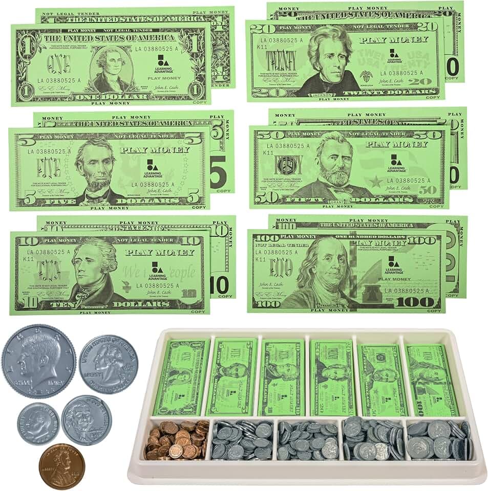Learning Advantage Classroom Money Kit, Set of 950 Bills and Coins