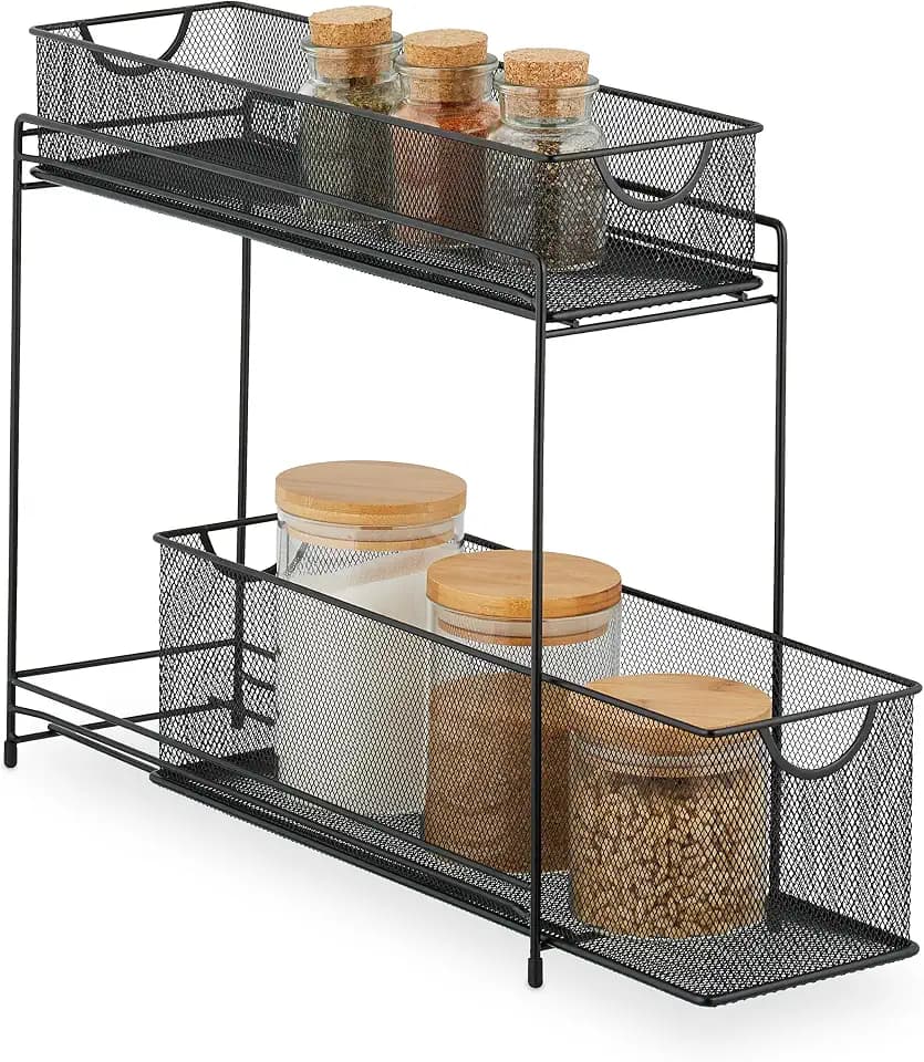 Relaxdays Küchenschrank Organizer, ausziehbares Unterschrank Regal, 2 Schubladen, Metall, HBT: 40 x 15 x 46 cm, Farbwahl