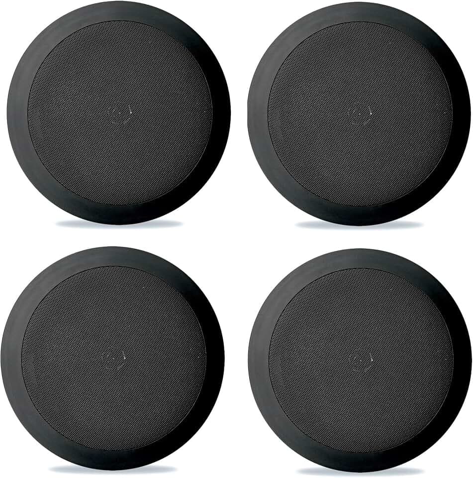 Pyle PDIC81RDBK 8" 250W Flush-Mount Ceiling/Wall Speakers, Black, 2 Pairs