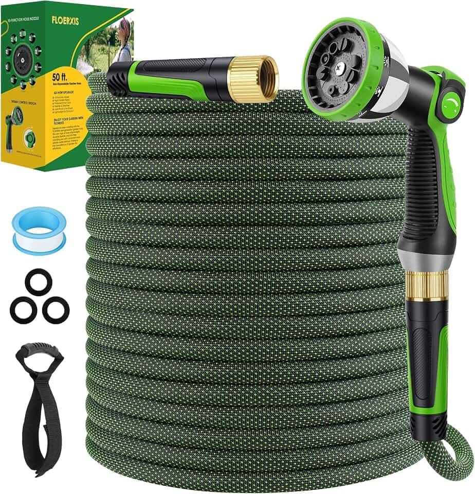 Non-Expandable Garden Hose 50 ft, Lightweight Flexible Anti-Kink