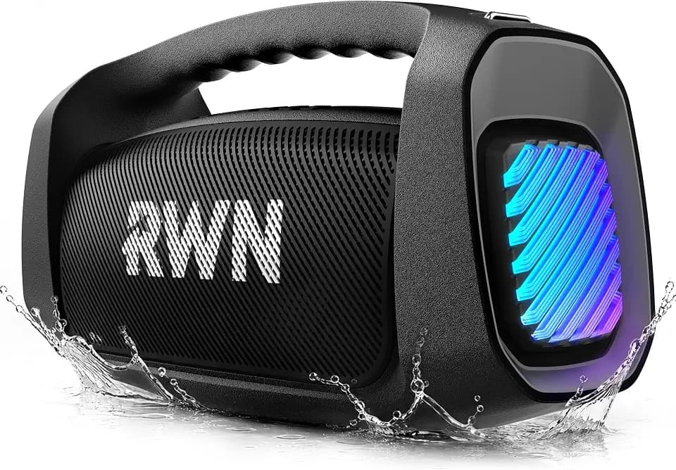 RWN Outdoor Bluetooth Speaker: 160W Loud Sound, IP67 Waterproof with 24H Playtime, Fast Charge, Bass, TWS, Portable Wireless Speakers with Light Show for House, Party, Projector, Beach (Black)