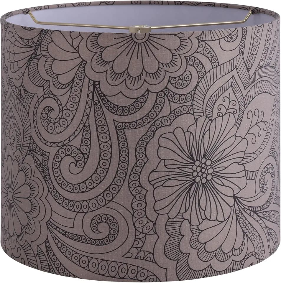 Aspen Creative 31108 Transitional Drum (Cylinder) Shaped Spider Construction Lamp Shade in Beige With Black Floral Design, 12" Wide (12" x 12" x 10")