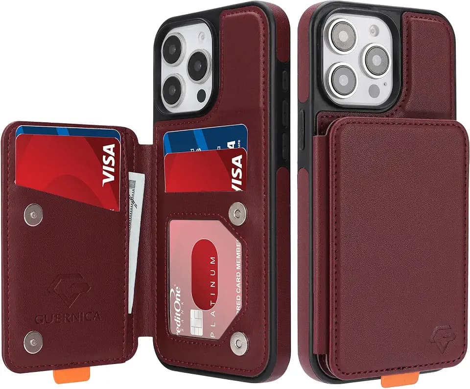 GUERNICA for iPhone 12/iPhone 12 Pro (6.1") Case Wallet with Card Holder, RFID Blocking Leather Protection, Shockproof Women Men Phone Case for Apple 12/Apple 12 Pro, Wine Red