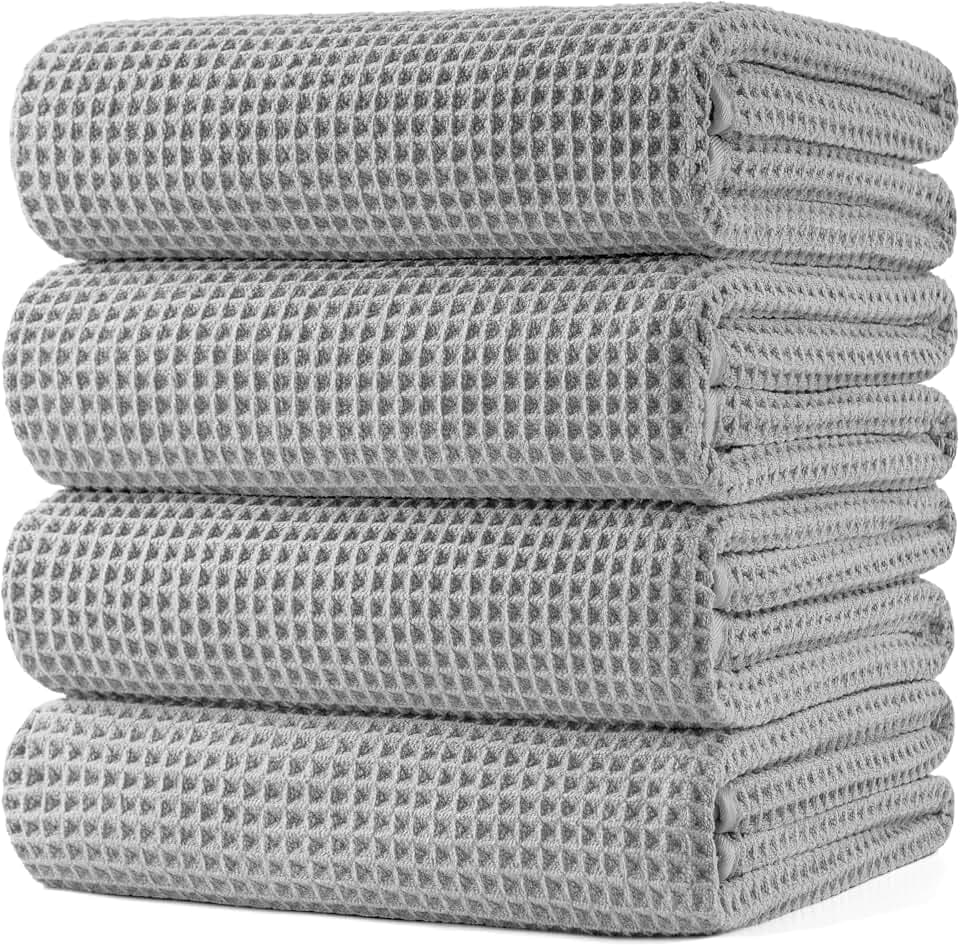 POLYTE 430 GSM Poly Blend Microfiber Quick Dry Waffle Bath Towel, 30x60 in