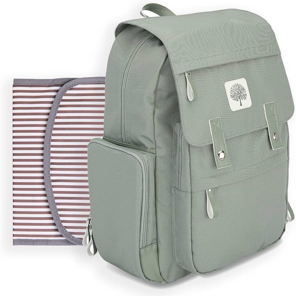 Parker Baby Co. Diaper Bag Backpack with Changing Pad - Sage