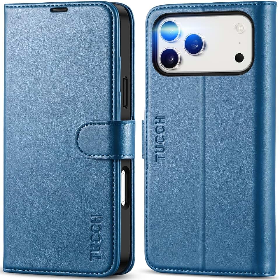 TUCCH Wallet Case for iPhone 18 Pro Max/17 Pro Max, Flip Stand, Light Blue