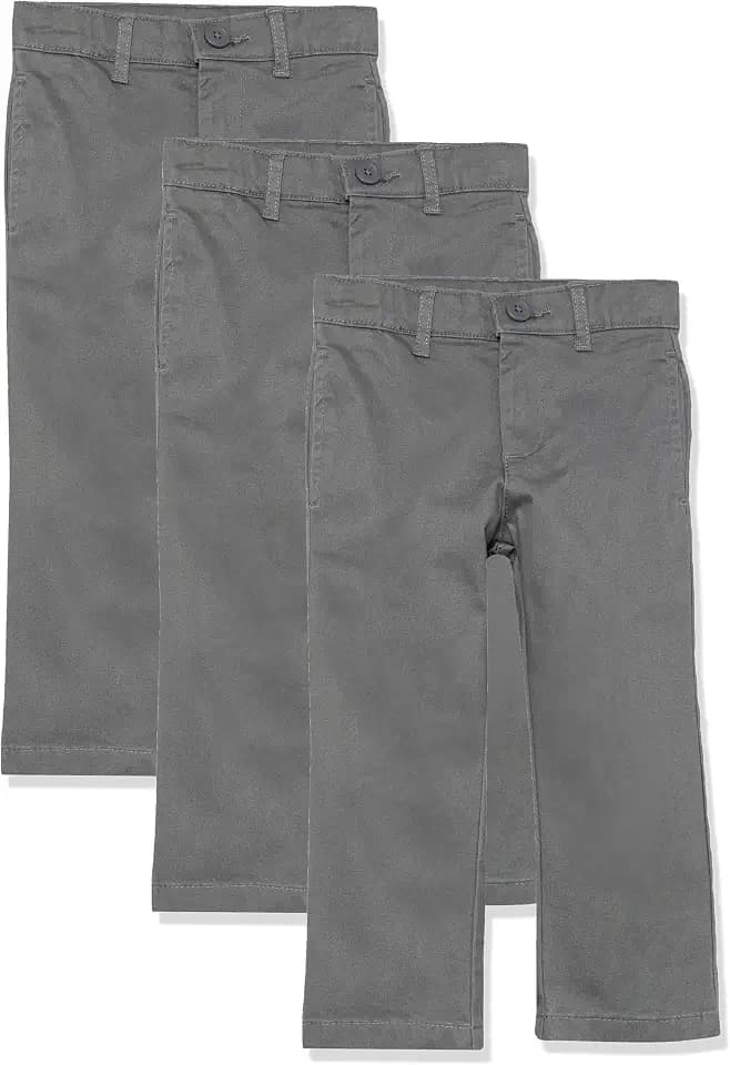 Amazon Essentials Boys and Toddlers' School Uniform Straight-Fit Flat-Front Chino Pants with Adjustable Elastic Waist