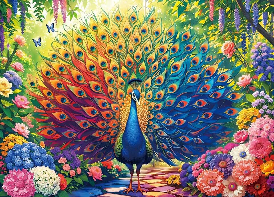 Colorful Peacock Artwork Puzzles for Adults 1000 Pieces, Perfectly Letter on Back No Dust, Rainbow Peacock Artwork Jigsaw Puzzle Animal Lovers, Challenging Puzzle Perfect for Game Nights