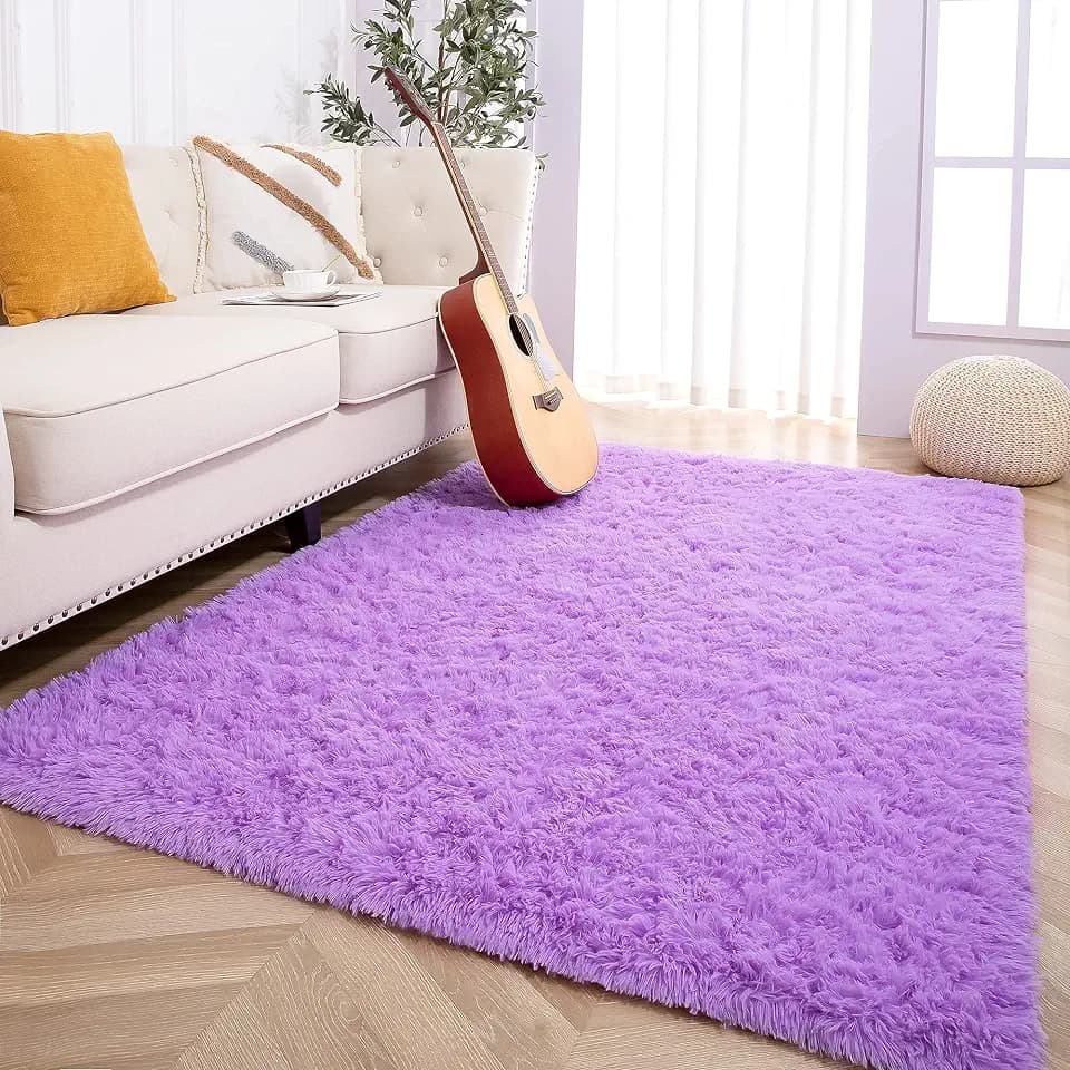 Foxmas Large Area Rugs for Living Room Bedroom 6x9 Feet, Fluffy Kids Room Plush Shaggy Nursery Rug Furry Throw Carpets for Boys Girls, College Dorm Fuzzy Rugs Home Decorate Rug, Purple