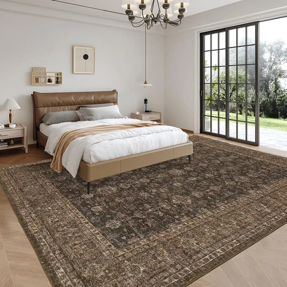 Garvee 5x7 Area Rugs Vintage Washable Rugs for Living Room Soft Rug for Bedroom Non Slip Low Pile Nursery Rug Stain Resistant Floor Cover for Dining Room，Brown