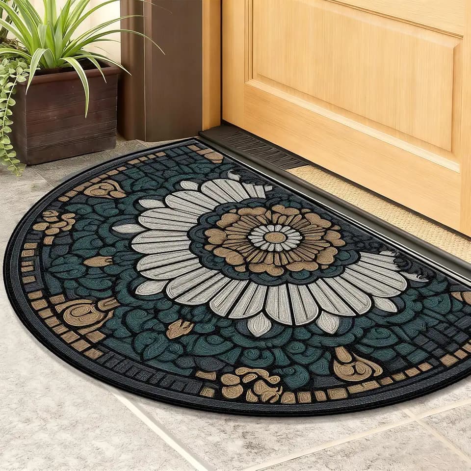 Half Round Door Mat 24"x36", Non-Slip Indoor Entryway Rug, Washable